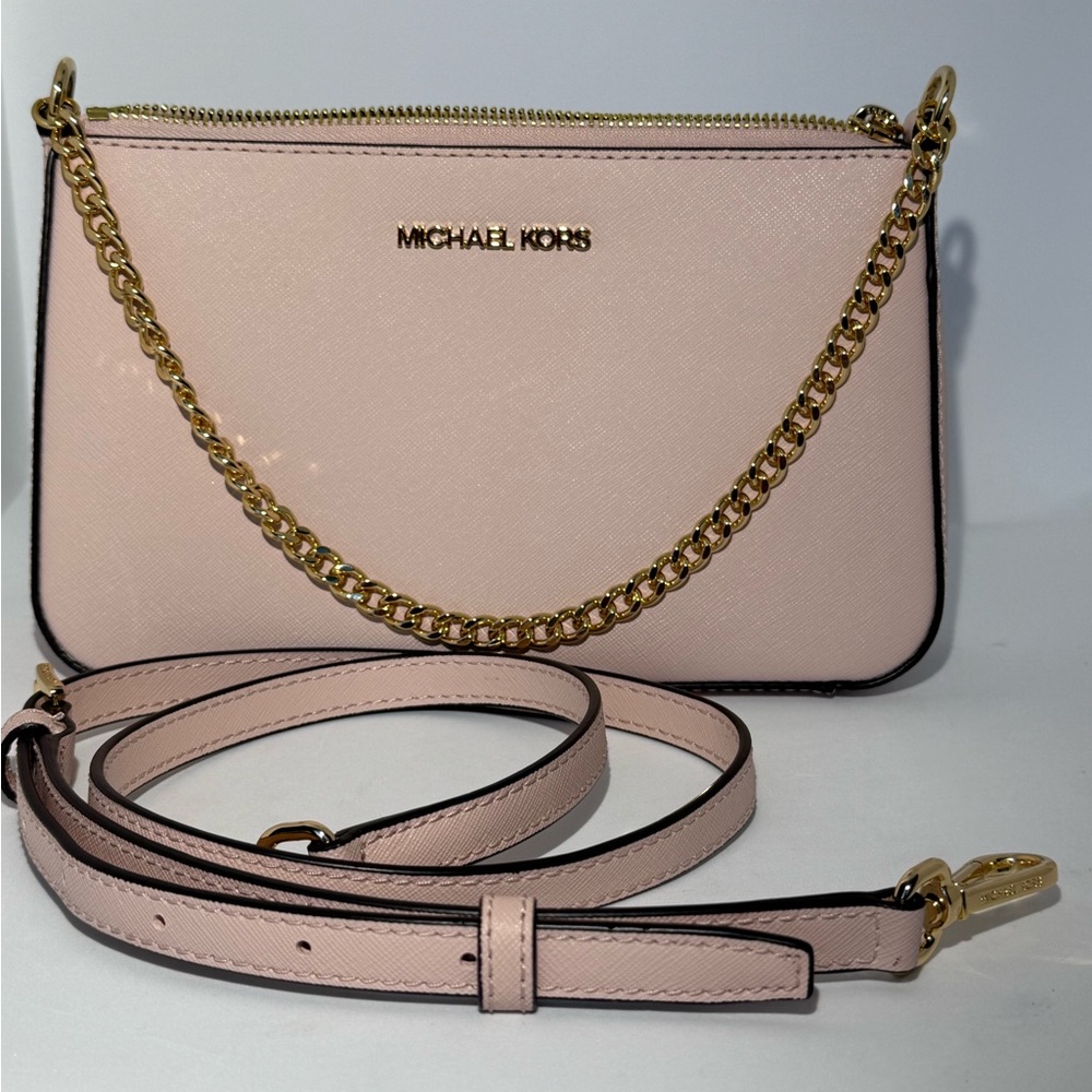 Michael Kors Jet Set Travel Medium Saffiano Leather Crossbody light pink color. - Picture 9 of 12
